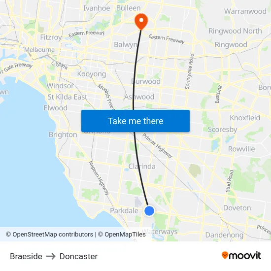 Braeside to Doncaster map