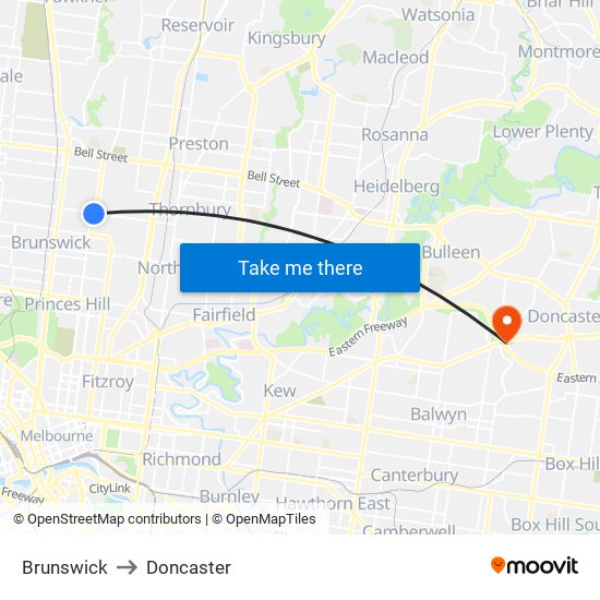 Brunswick to Doncaster map