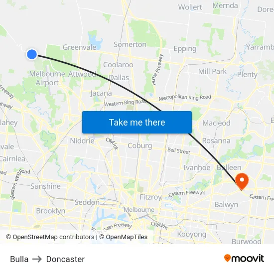 Bulla to Doncaster map