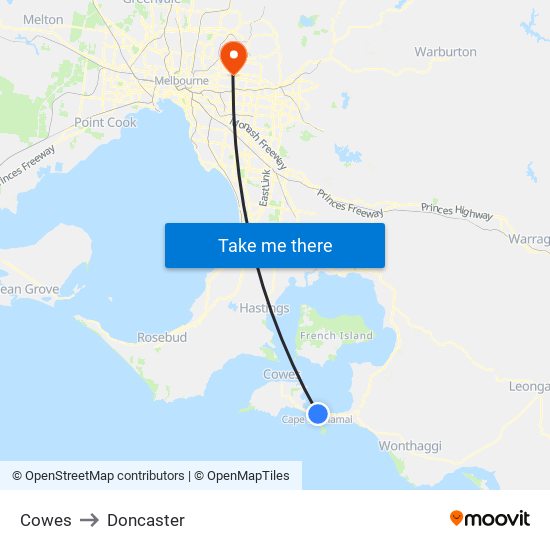 Cowes to Doncaster map