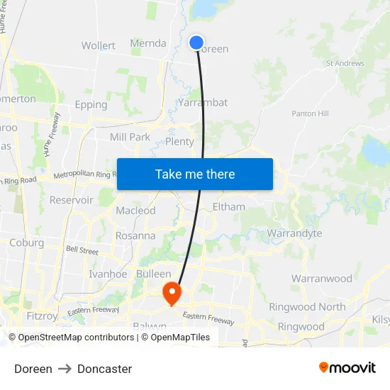 Doreen to Doncaster map