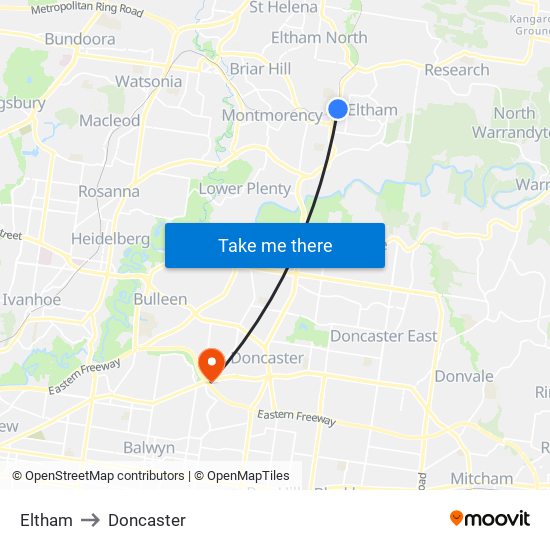 Eltham to Doncaster map