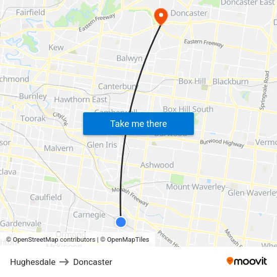 Hughesdale to Doncaster map