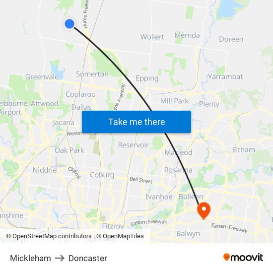 Mickleham to Doncaster map