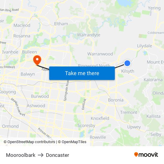 Mooroolbark to Doncaster map