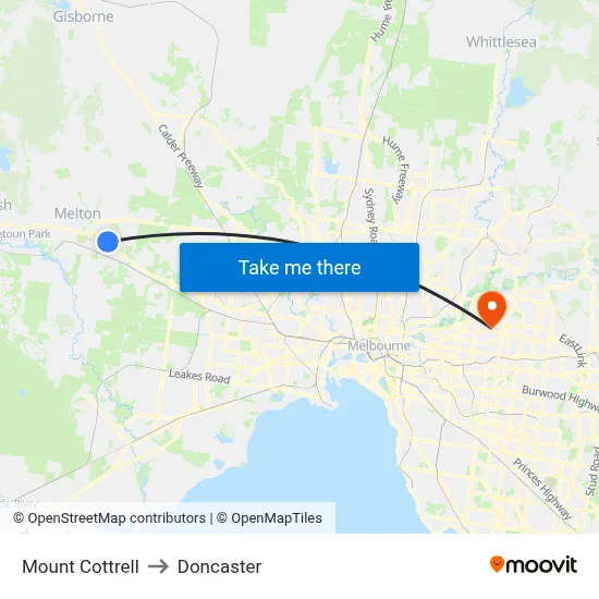 Mount Cottrell to Doncaster map