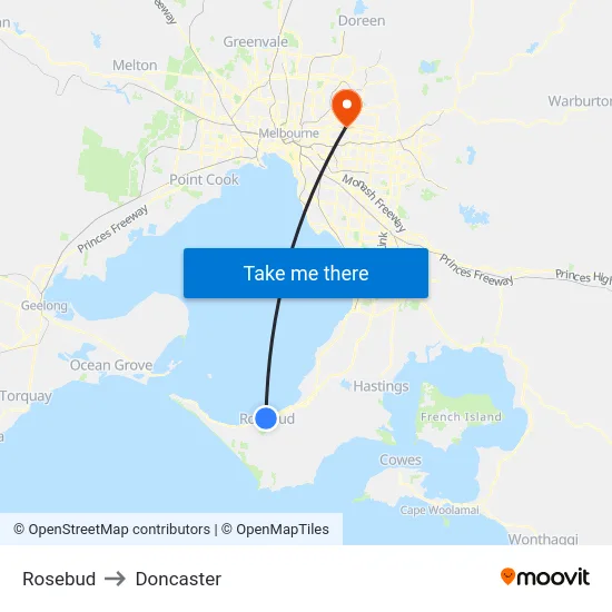 Rosebud to Doncaster map