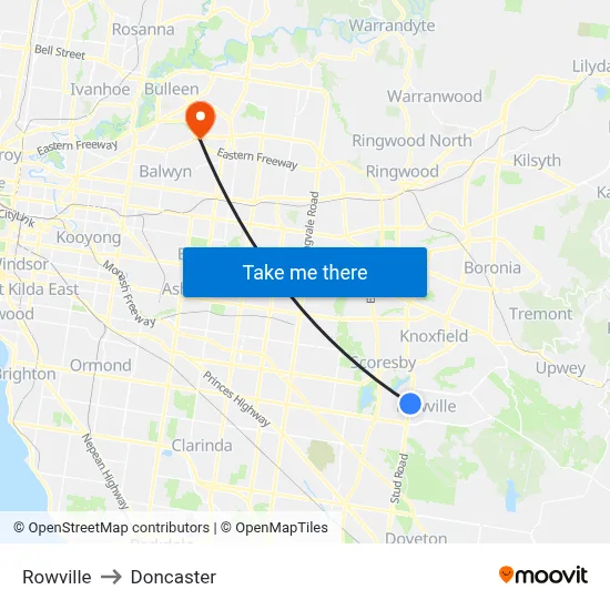 Rowville to Doncaster map