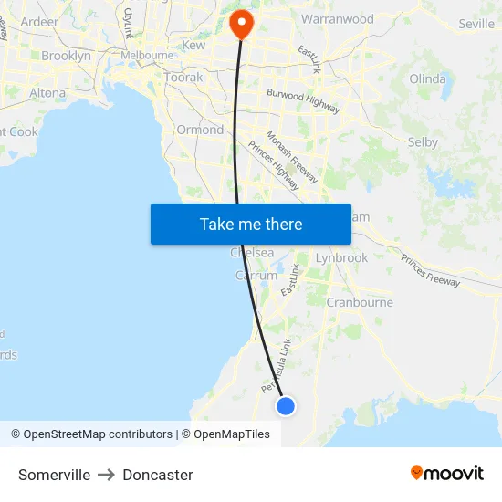 Somerville to Doncaster map
