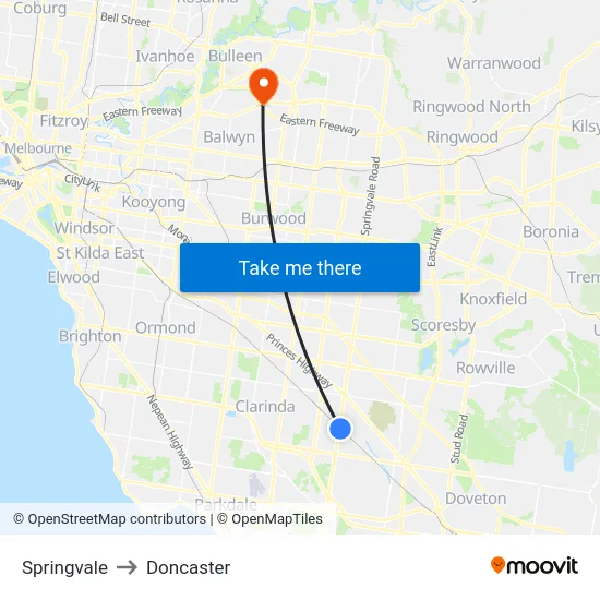 Springvale to Doncaster map