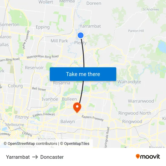 Yarrambat to Doncaster map