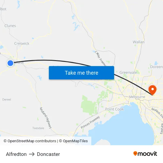 Alfredton to Doncaster map