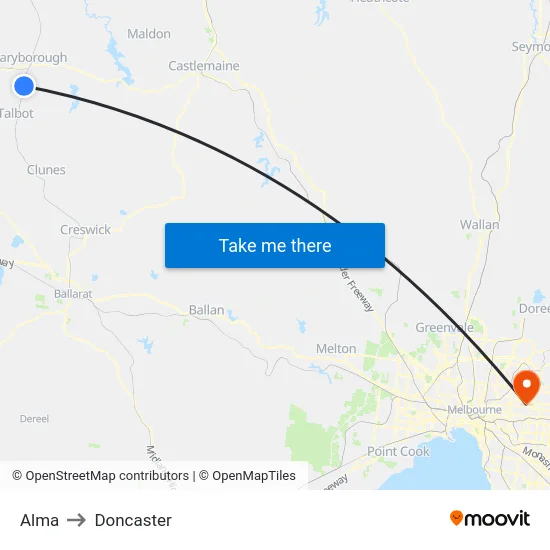 Alma to Doncaster map