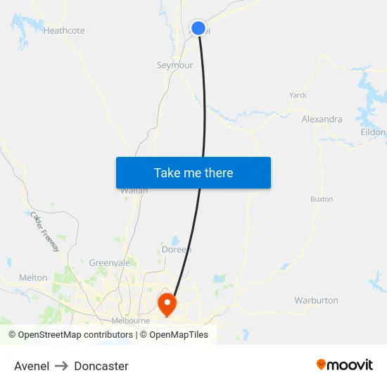 Avenel to Doncaster map