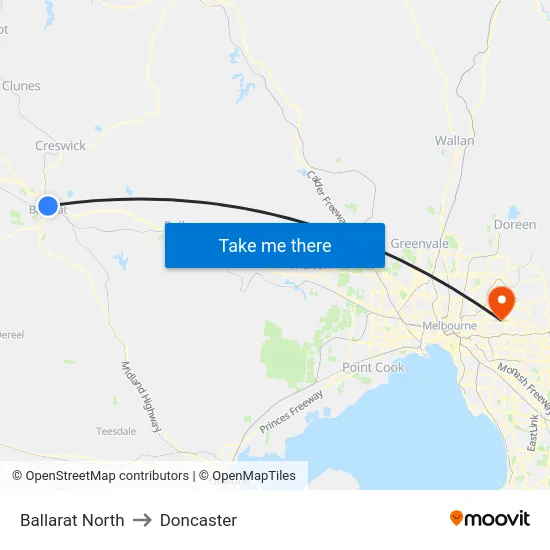 Ballarat North to Doncaster map