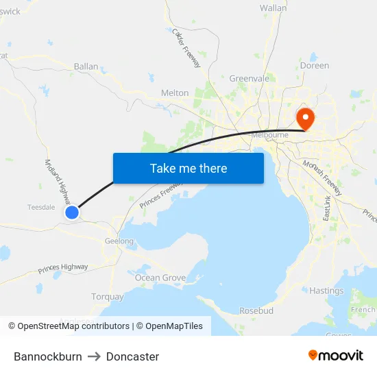 Bannockburn to Doncaster map
