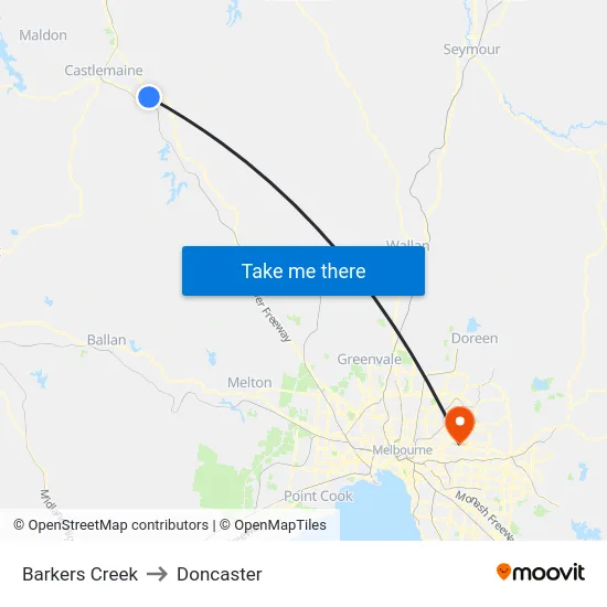 Barkers Creek to Doncaster map