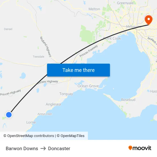 Barwon Downs to Doncaster map