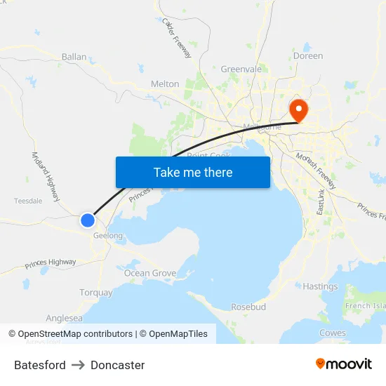 Batesford to Doncaster map