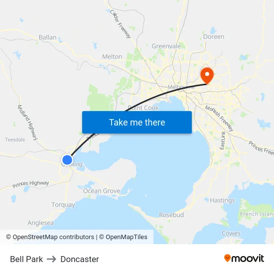Bell Park to Doncaster map