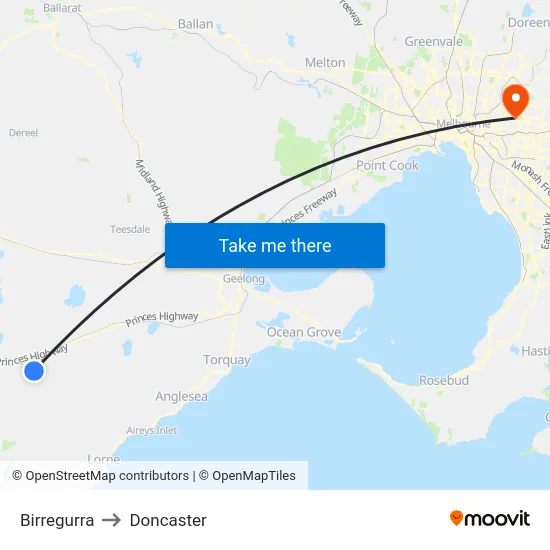 Birregurra to Doncaster map