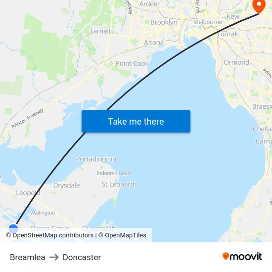 Breamlea to Doncaster map