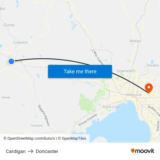 Cardigan to Doncaster map