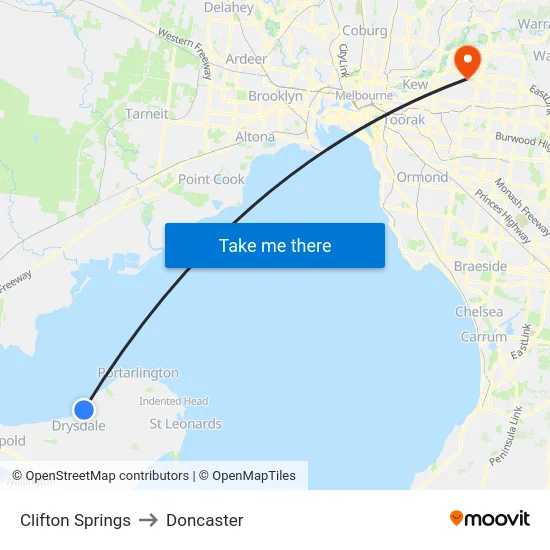 Clifton Springs to Doncaster map