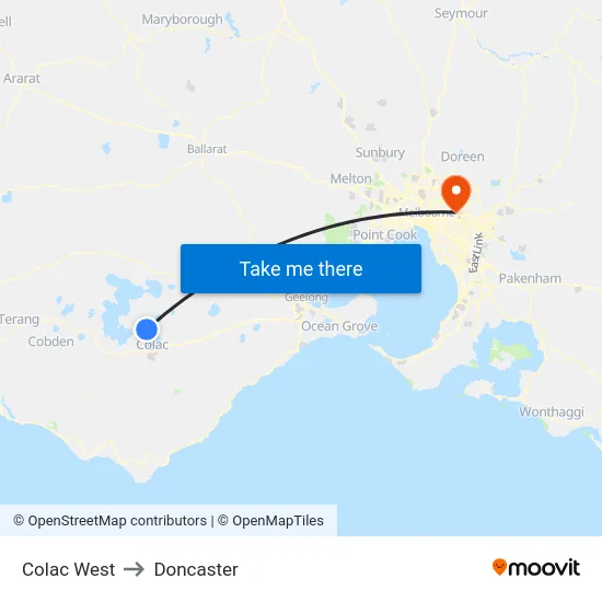 Colac West to Doncaster map