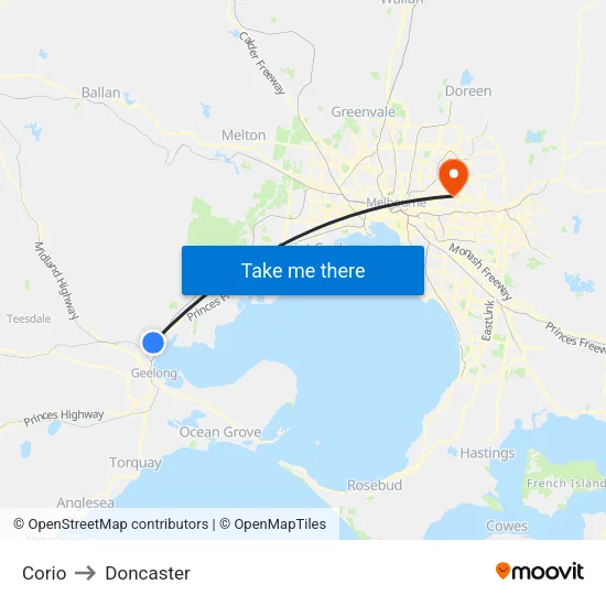 Corio to Doncaster map