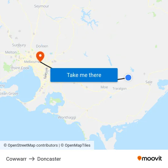 Cowwarr to Doncaster map