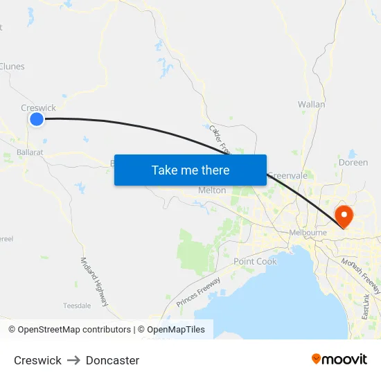 Creswick to Doncaster map