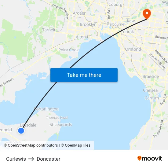 Curlewis to Doncaster map