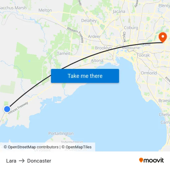 Lara to Doncaster map