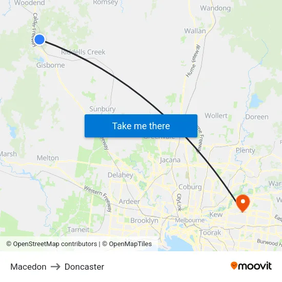 Macedon to Doncaster map