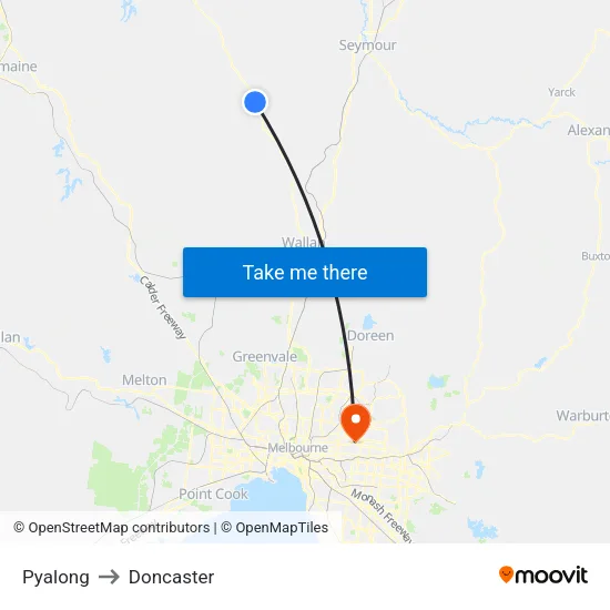 Pyalong to Doncaster map