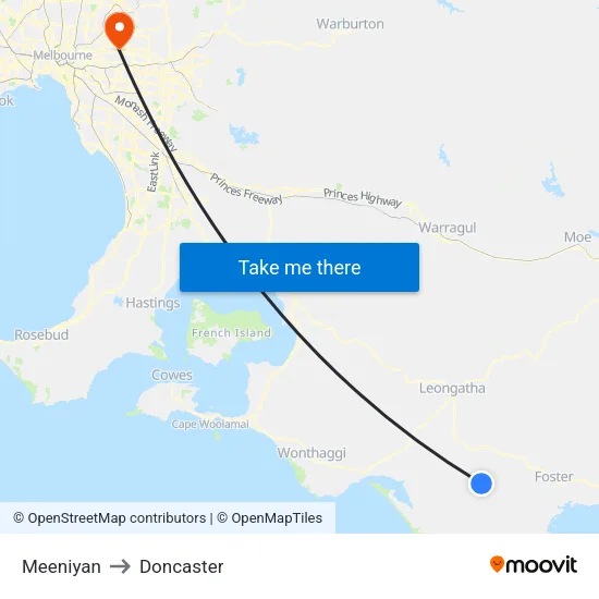 Meeniyan to Doncaster map