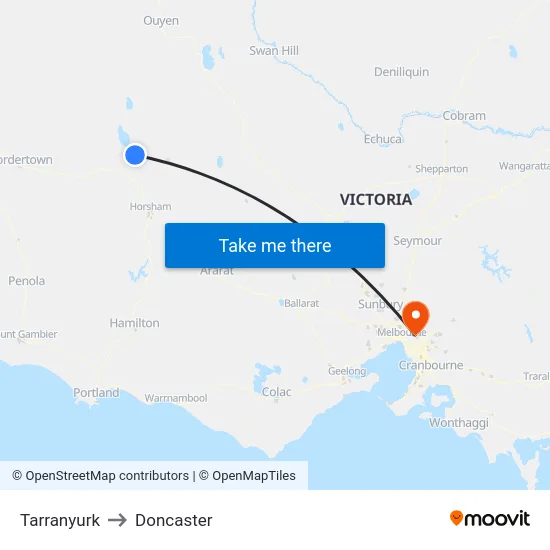 Tarranyurk to Doncaster map
