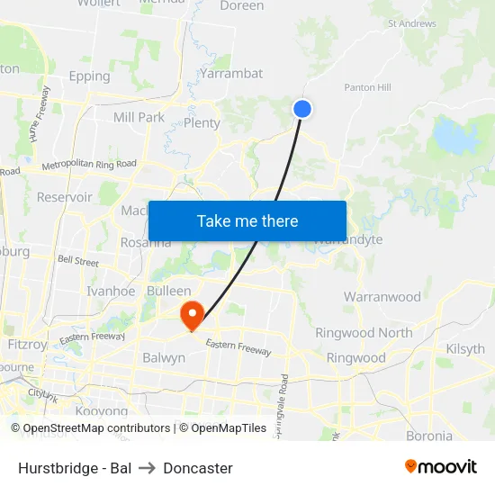 Hurstbridge - Bal to Doncaster map