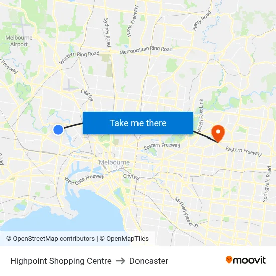 Highpoint Shopping Centre to Doncaster map