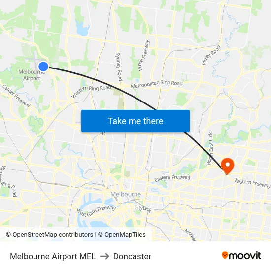 Melbourne Airport MEL to Doncaster map