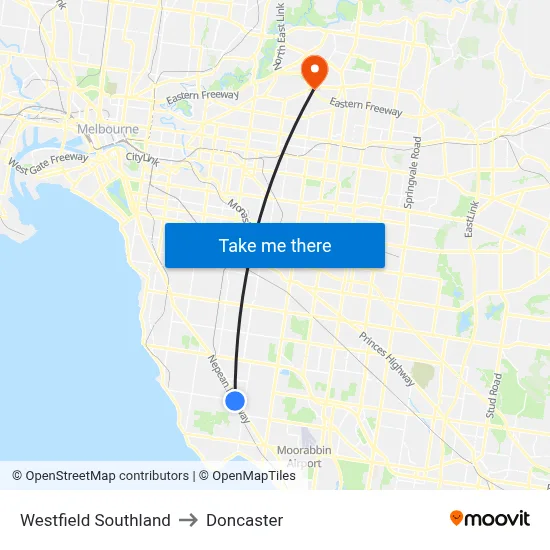 Westfield Southland to Doncaster map