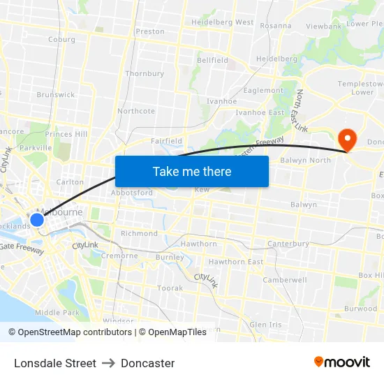 Lonsdale Street to Doncaster map
