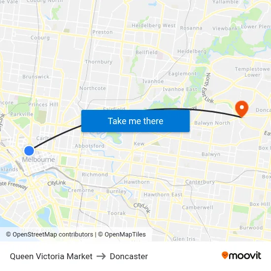 Queen Victoria Market to Doncaster map