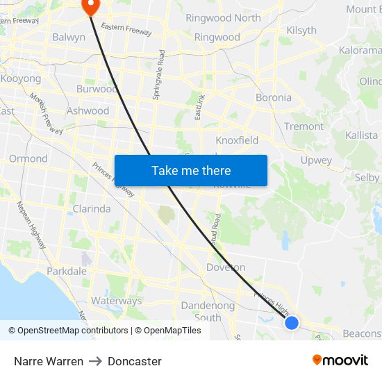 Narre Warren to Doncaster map