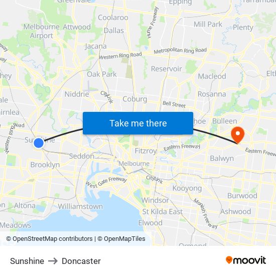 Sunshine to Doncaster map