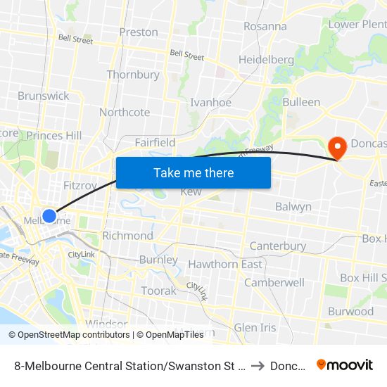8-Melbourne Central Station/Swanston St (Melbourne City) to Doncaster map