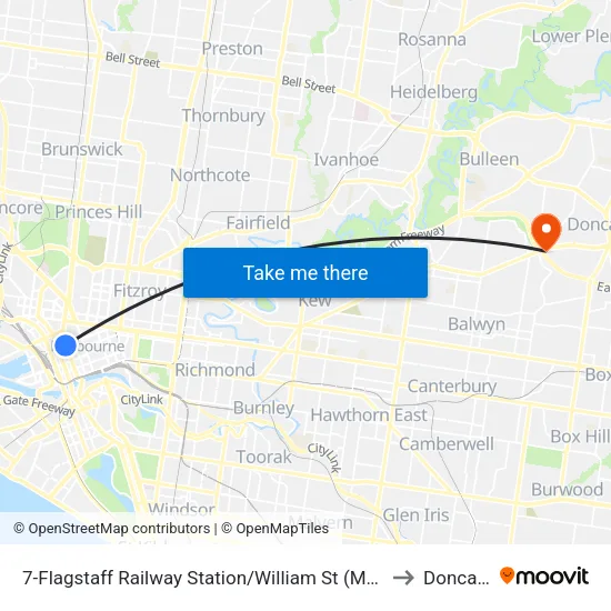Flagstaff Railway Station/William St #7 to Doncaster map