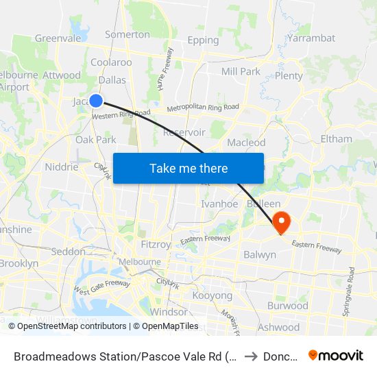 Broadmeadows Station/Pascoe Vale Rd (Broadmeadows) to Doncaster map