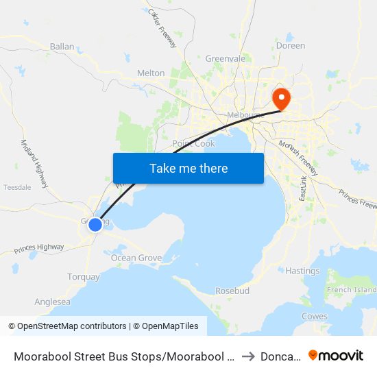 Moorabool Street Bus Stops/Moorabool St (Geelong) to Doncaster map